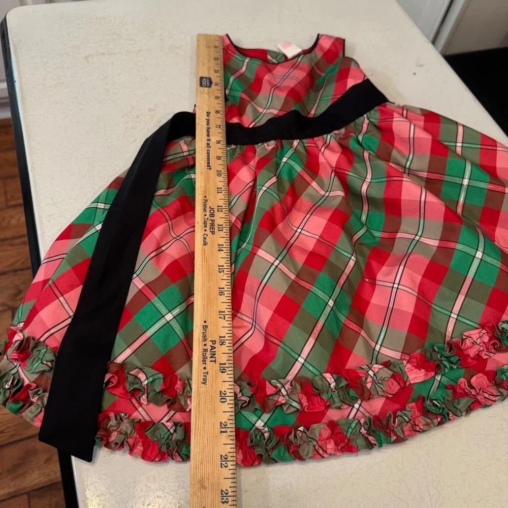 OshKosh B'gosh Holiday Dress Toddler 3T Red Green Plaid Ruffle Satin Sash 5443